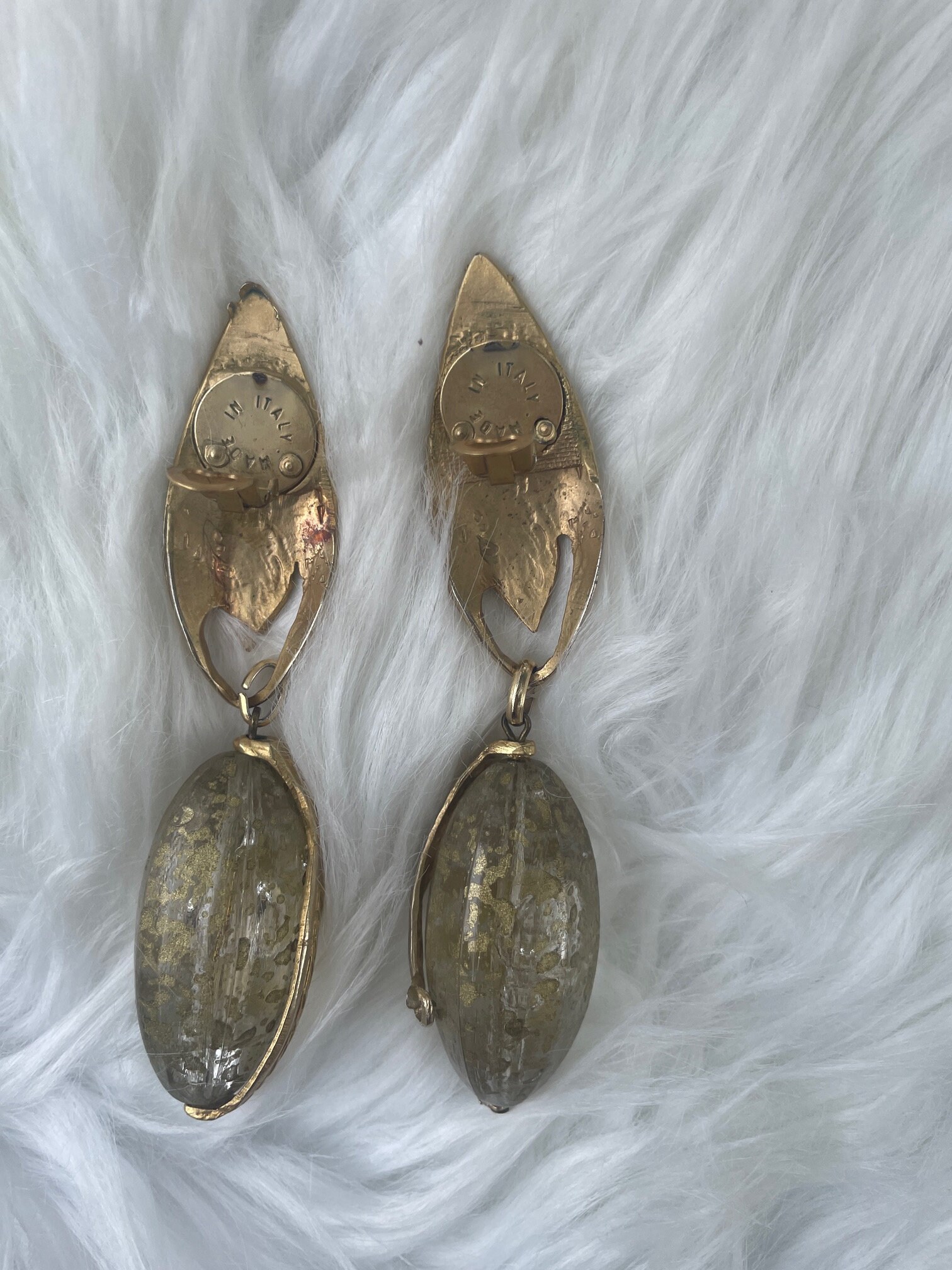 Boucles D'oreilles Vintage En Verre Vert Années 80 - Pendantes Avec Fermoir Clous, Occasion