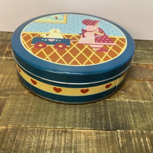 Vintage Country Kitchen Tin with Girl Pulling Wagon with Cat