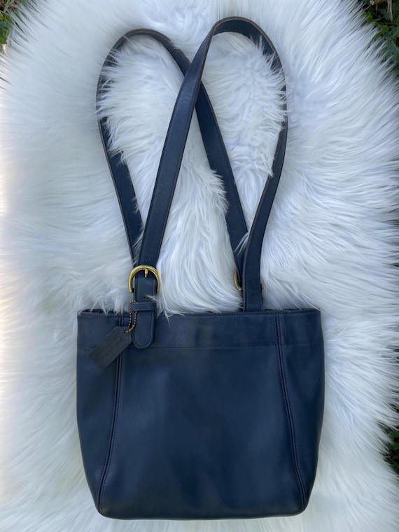 Vintage Coach Soho Buckle Bag in Navy With Brass Hardware With