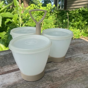 Vintage Tupperware Condiment Trio with Lids and Base