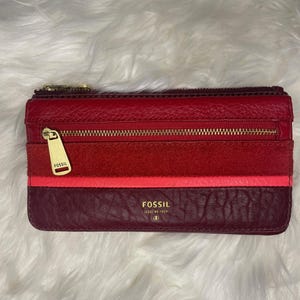 Vintage Fossil Red Leather and Suede Block Wallet