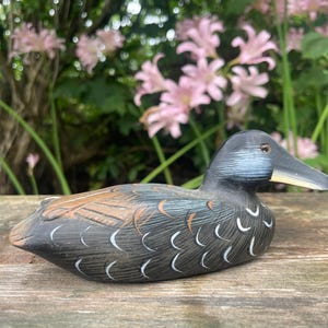 Vintage Wooden Miniature Carved and Hand Painted Duck