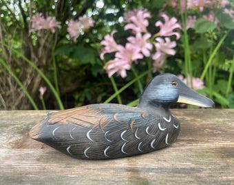Vintage Wooden Miniature Carved and Hand Painted Duck