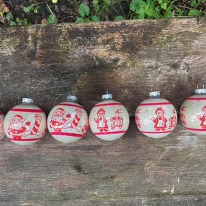 Vintage Red and White Shiny Brite Santa and Mrs. Claus Ornaments - Set of 6