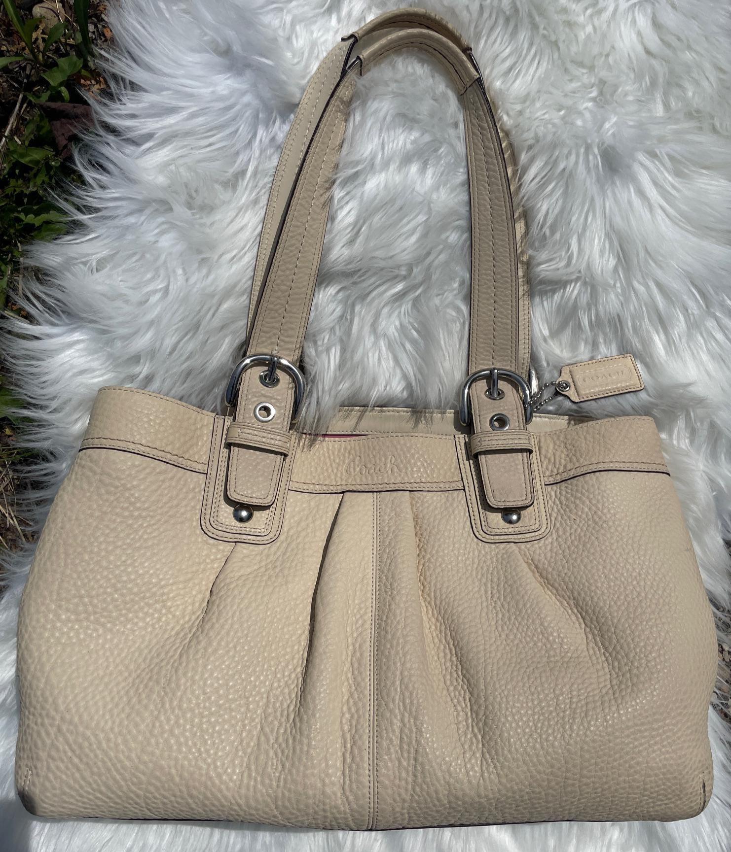 Coach Soho Bone (cream) Pebbled Leather Tote Bag With Nickel