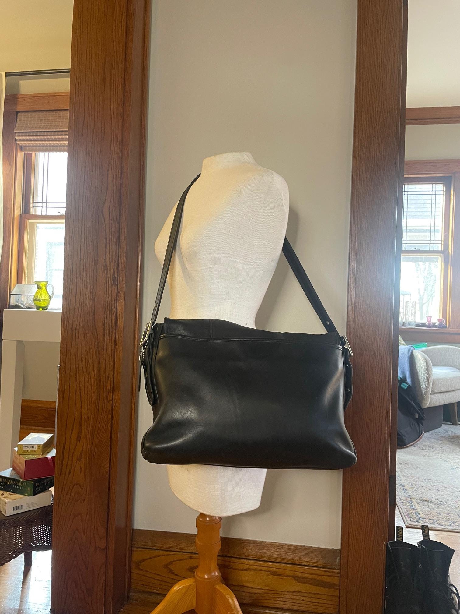 Vintage Coach Black Legacy Mail Bag With Nickel Hardware and