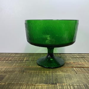 Vintage Hoosier Emerald Green Glass Pedestal Compote with Textured Design