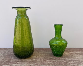 Vintage Green Crackle Glass Vases - Sold Separately