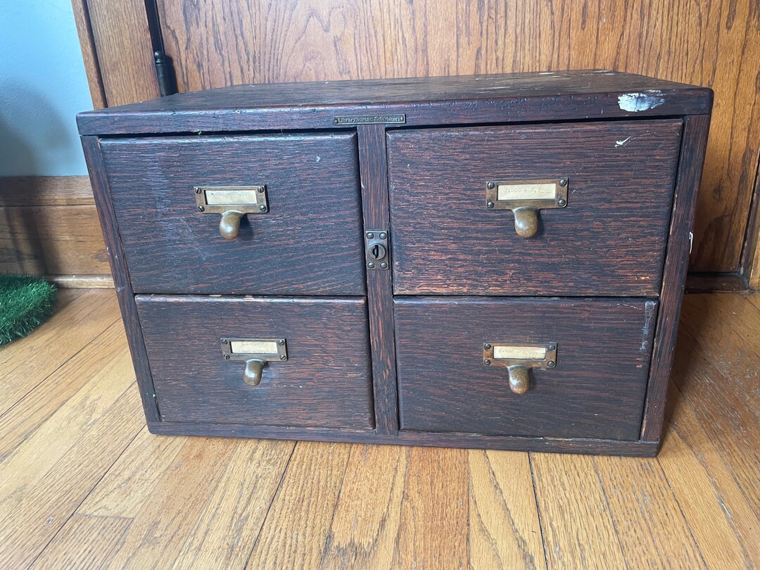 Antique Library Bureau Sole Makers Four Drawer Card Catalog Solid