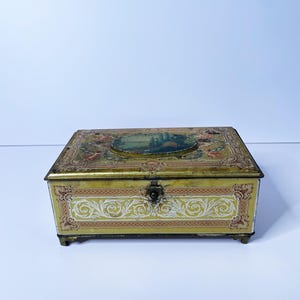 Vintage Tin Artstyles Chocolate Box - Hinged Lid, Footed