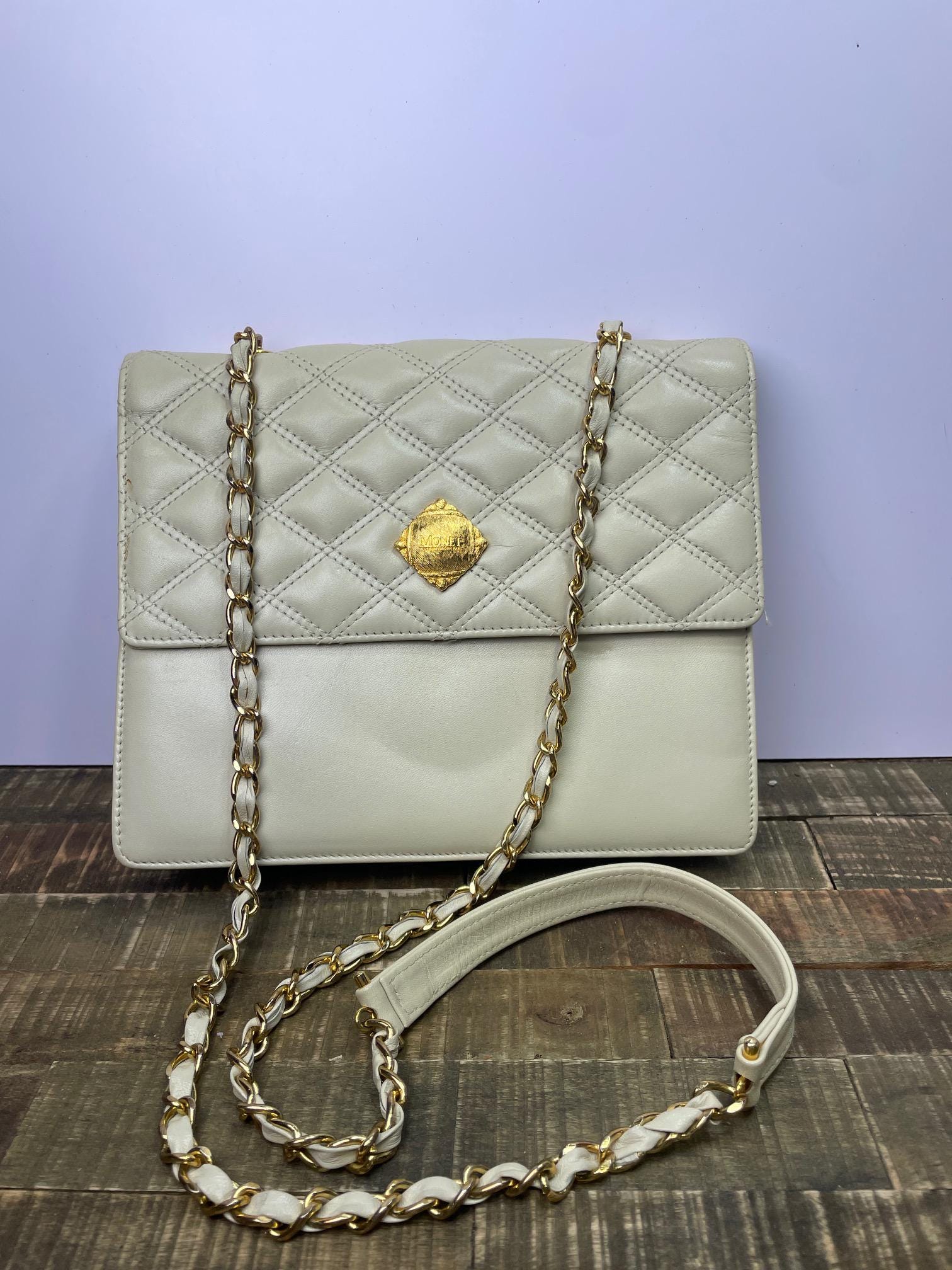 Vintage Monet Quilted Shoulder Purse With Gold-tone Chain - Etsy Vintage Monet Quilted Shoulder Purse With Gold-tone Chain - Etsy