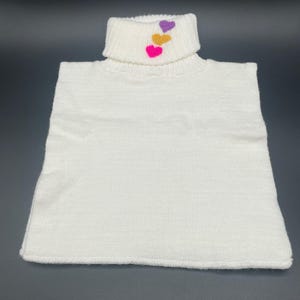 Vintage Knitted White Dickie/Mock Turtleneck with Purple, Yellow and Pink Hearts on Collar