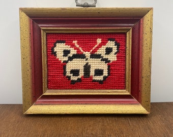 Vintage Framed Butterfly Needlepoint