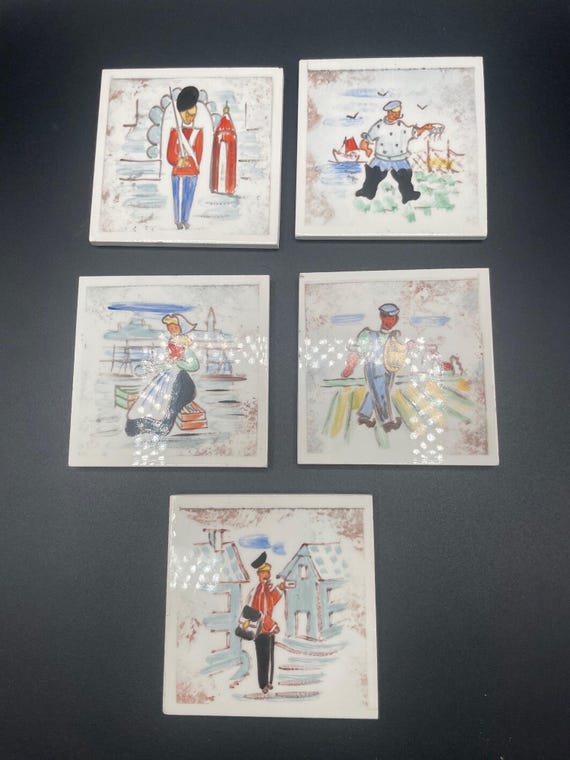 ヴィンテージ 手描き Dansmark デンマークコースター 5 枚セット