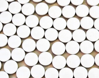 100 White Ceramic Porcelain Penny Round Circles Mosaic Tiles Interior/Exterior Use