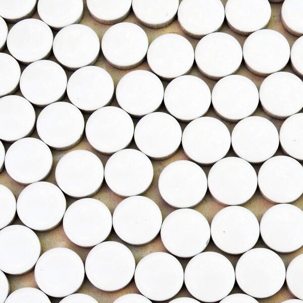 100 White Ceramic Porcelain Penny Round Circles Mosaic Tiles Interior/Exterior Use