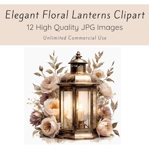 Antique Floral Lanterns Clipart, High Quality JPG Illustration Clipart, Commercial Use Images, Junk Journal, Wall Art, Paper Craft Digital