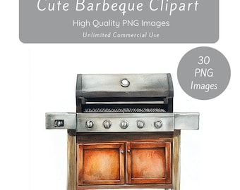 Barbeque Clipart, Backyard BBQ Clipart, Barbeque Summer Party, Grill Clipart, Instant Digital Download, Personal and Commercial Use