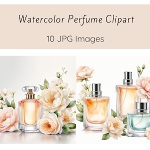 Aquarell Parfüm Clipart, Blumen Parfüm Flasche Clipart, druckbare Aquarell Clipart, digitaler Download, kostenlose kommerzielle Nutzung, Junk Journal