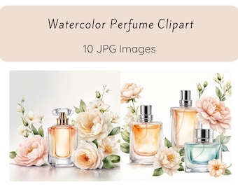 Watercolor Perfume Clipart, Floral Perfume Bottle Clipart, Printable Watercolor Clipart, Digital Download, Free Commercial Use, Junk Journal