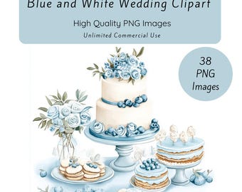 Blue and White Wedding Clipart, Wedding Illustrations, Bridal Flowers Clipart, Wedding Arches Clipart, Wedding Invitations, Sublimation