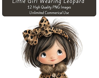 Girl Clipart, Leopard Bow Clipart, Little Girl Wearing Leopard Graphics, Leopard Print Bow Clipart, Sublimation Mug Tumbler, Paper Craft