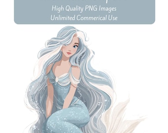 Mermaid Clipart, Under the Sea Images, Printable Clipart, Childrens Party Invitations, Printable Clipart, Commercial Use, Digital Stickers