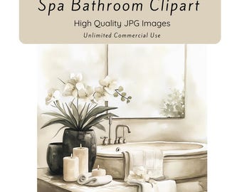 Spa Bathroom Clipart, Bathroom Illustrations, Wall Art Prints, Instant Digital Download, Printable Images, Personal and Commercial Clipart