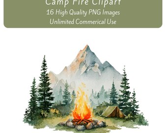 Camp Fire Clipart, Camping Clipart, Traveling Wanderlust Graphics, High Quality PNG  Printable Watercolor Clipart, Junk Journal, Wall Art