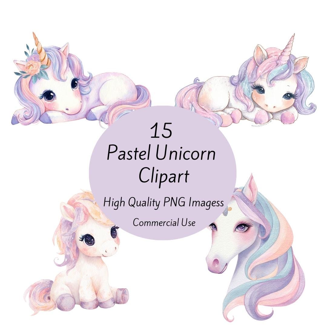 Pastel Unicorn Clipart, Cute Unicorn PNG, Unicorn Clipart Bundle ...