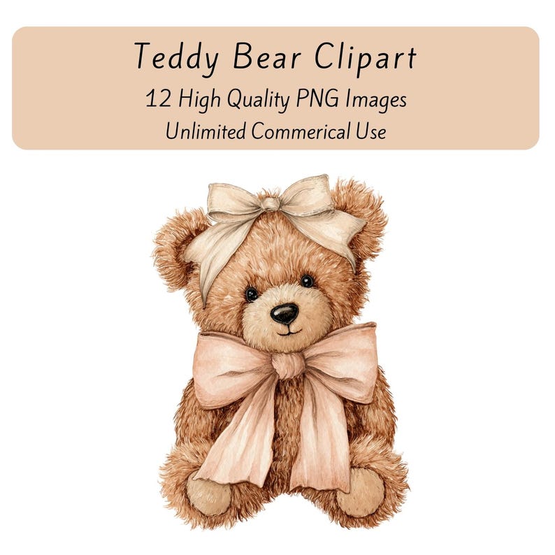 Cute Teddy Bear Watercolor Clipart, Baby Shower, Nursery Wall Art ...