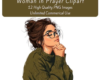 Woman Praying Clipart, Woman in Prayer Graphics, High Quality PNG Transparent Clipart, Printable Clipart, Digital Download, Devotional