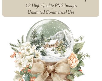 Snow Globe Clipart, Christmas Clipart, Digital PNG Clipart, Christmas Illustration, Winter Clipart, Christmas Cards, Junk Journal