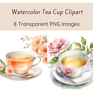 Teacup Clipart, Watercolor Florals Clipart, Tea Cup PNG Images, Printable Watercolor Clipart, Junk Journal, Scrapbooking, Commercial Use