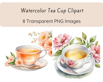 Teacup Clipart, Watercolor Florals Clipart, Tea Cup PNG Images, Printable Watercolor Clipart, Junk Journal, Scrapbooking, Commercial Use