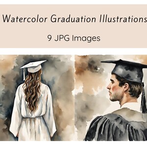 Illustrations aquarelles de remise des diplômes, Images JPG, cliparts remise des diplômes, téléchargement numérique, promotion 2024, usage commercial illimité