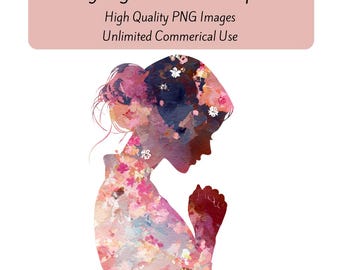 Praying Woman Clipart, Floral Woman Praying, High Quality PNG Transparent Clipart, Printable Clipart, Digital Download, Junk Journal