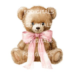 Teddy Bear Watercolor Clipart, Baby Shower, Nursery Wall Art, Digital ...