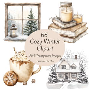 Cozy Winter Clipart, Neutral Winter Clipart Bundle, Winter Holiday Images, Winter PNG Clipart, Unlimited Commercial Use, Cozy Graphics