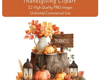 Thanksgiving Clipart, Autumn Harvest, Printable Watercolor Clipart, Fall Thanksgiving Graphics, Digital Download, Paper Craft