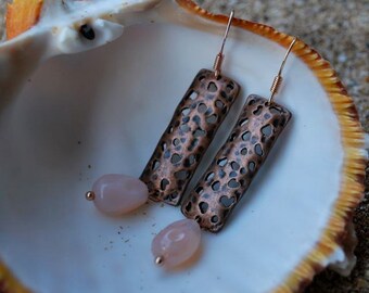 Copper and Peach Bead Drop Earrings