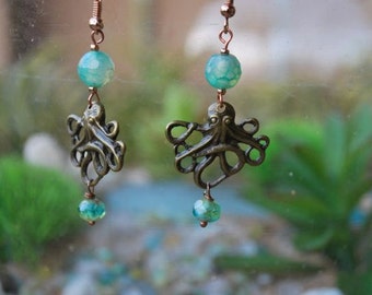 Antique Brass Octopus Earrings