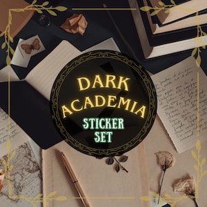 Ensemble d'autocollants Dark Academia - 20 autocollants en vinyle, blanc/transparent, plusieurs tailles