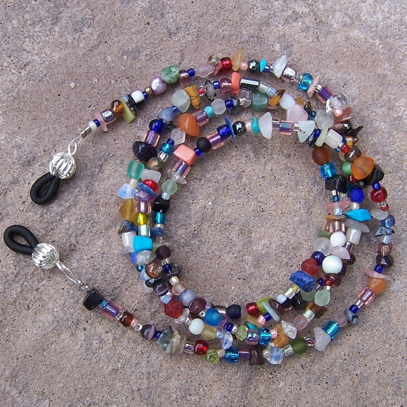 Eyeglass Chain, Beaded Eyeglasses Leash, Glasses Holder with Gemstones and Necklace Adapter Choose Your Length image 1