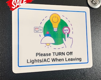 Turn Off Lights/AC Magnetic Fridge Sign: Airbnb, Vacation Rental (5" x 4")