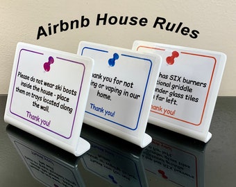 Letrero acrílico personalizado con las reglas de la casa de huéspedes (juego de 3)