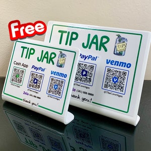 QR Code Tip Jar Sign: Venmo, PayPal, Cash App, Zelle