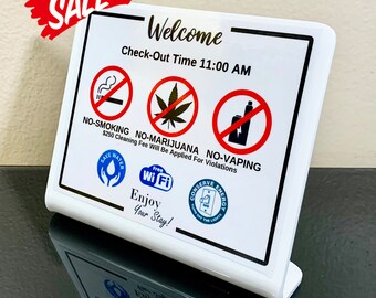 Airbnb Welcome Sign: No Smoking, Conservation Graphics, Check-Out Time