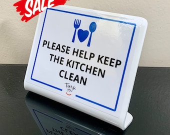 Keep Kitchen Clean Sign: Acrylic Countertop Display (5x4x1 inch)