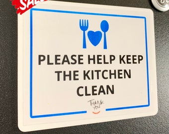 Airbnb Kitchen Clean Magnetic Sign: Acrylic Fridge Reminder (5" x 4")